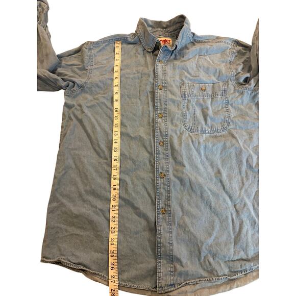 Wrangler Men's Casual Button-Down Shirt Light Blue Large Cotton Rugged Wear - Picture 4 of 6
